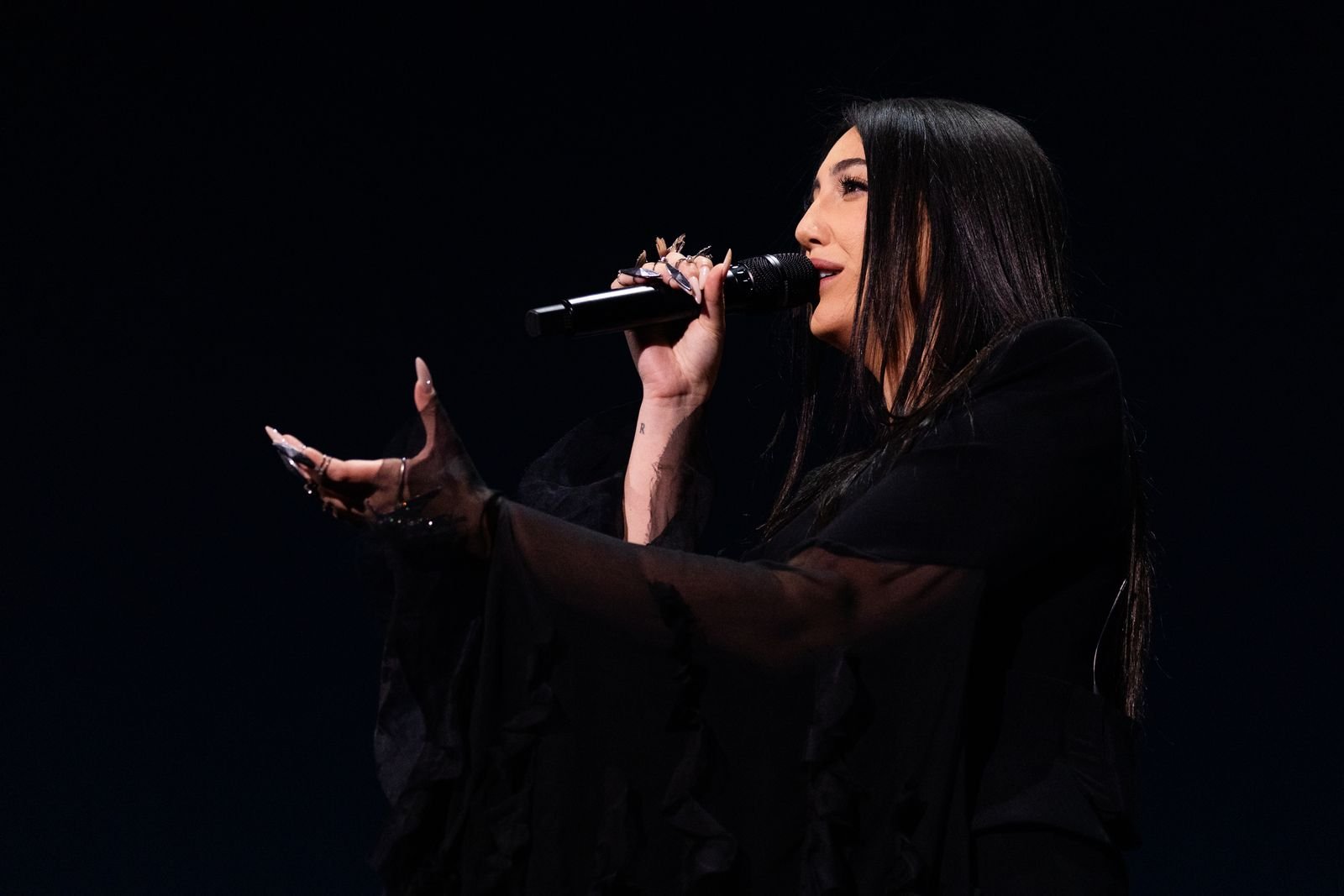 Yuval Raphael from Israel performed New Day Will Rise in the Grand Final of Eurovision 2025 in Basel, Switzerland