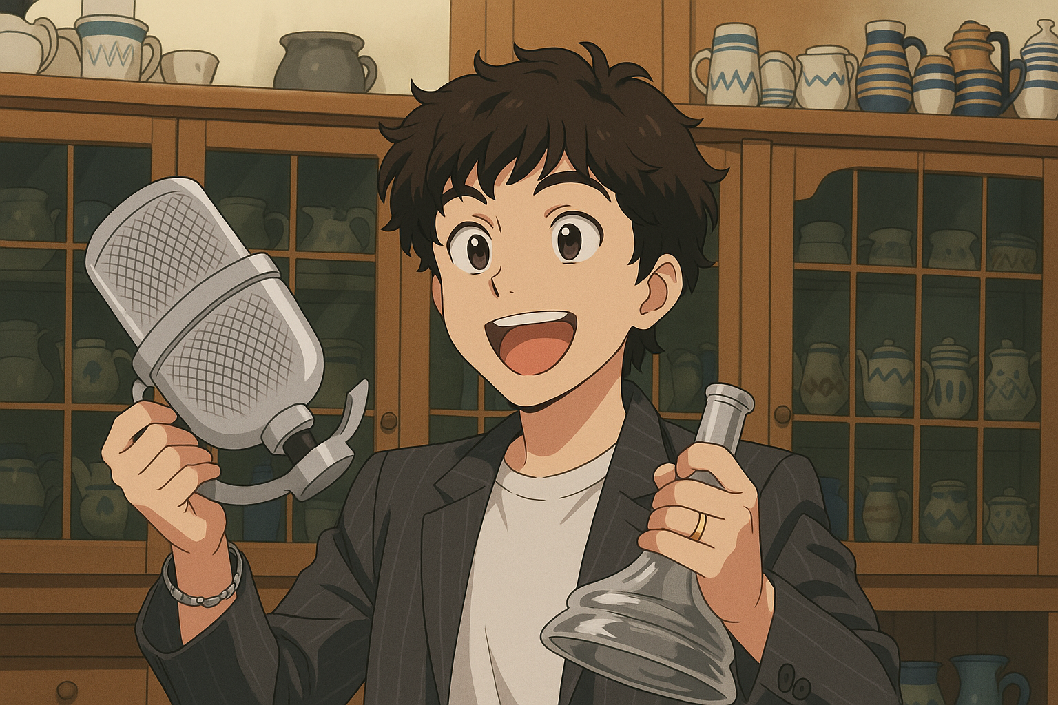 JJ sosteniendo el micrófono de cristal roto tras su victoria en Eurovisión 2025