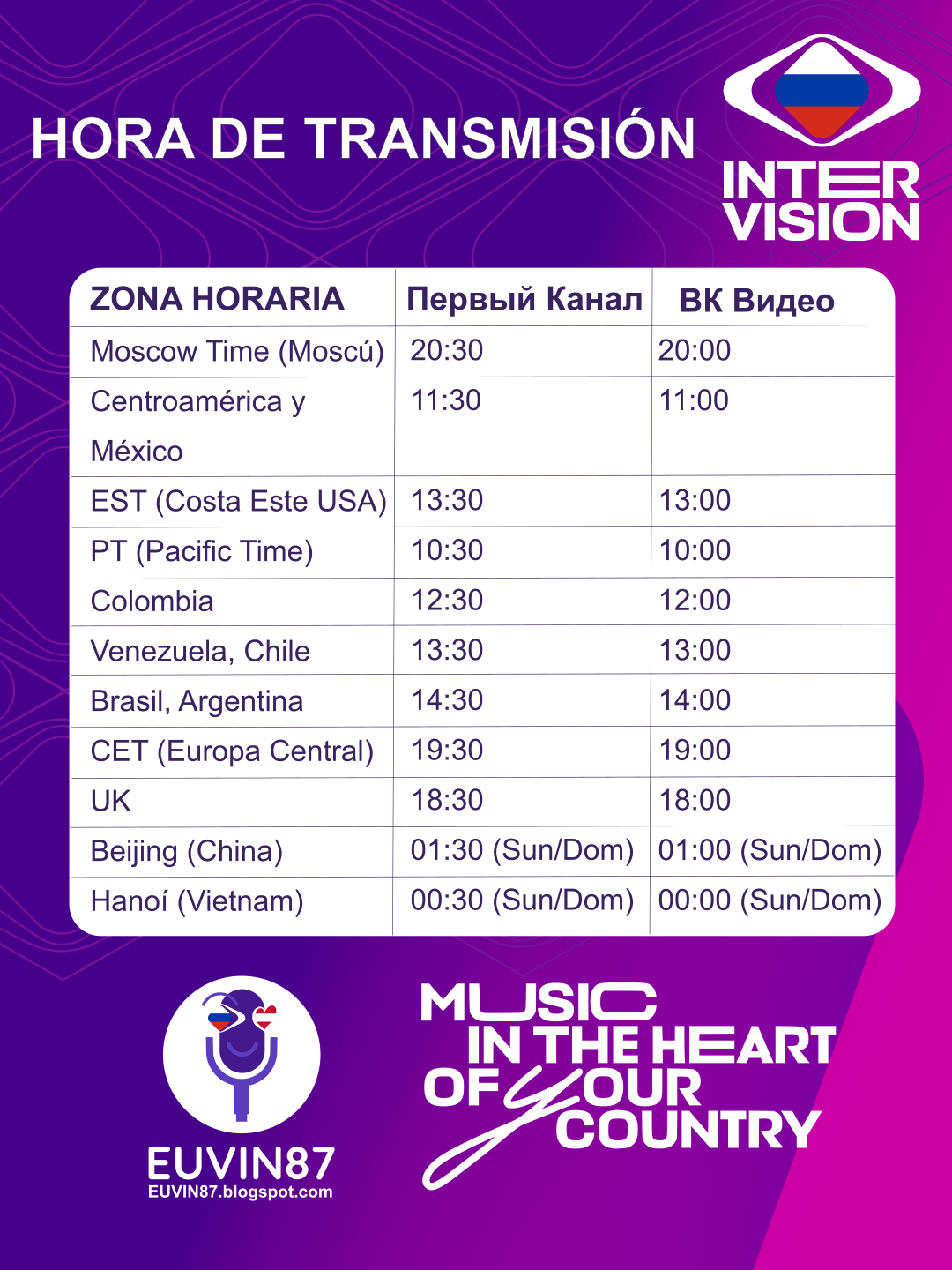 Hora en otros países para ver Intervision 2025 Hora en otros países para ver Intervision 2025
