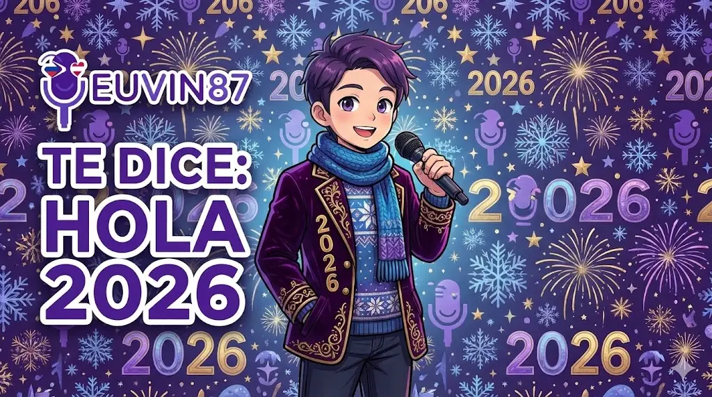 Logo de EUVIN 87 con fondo festivo de año nuevo